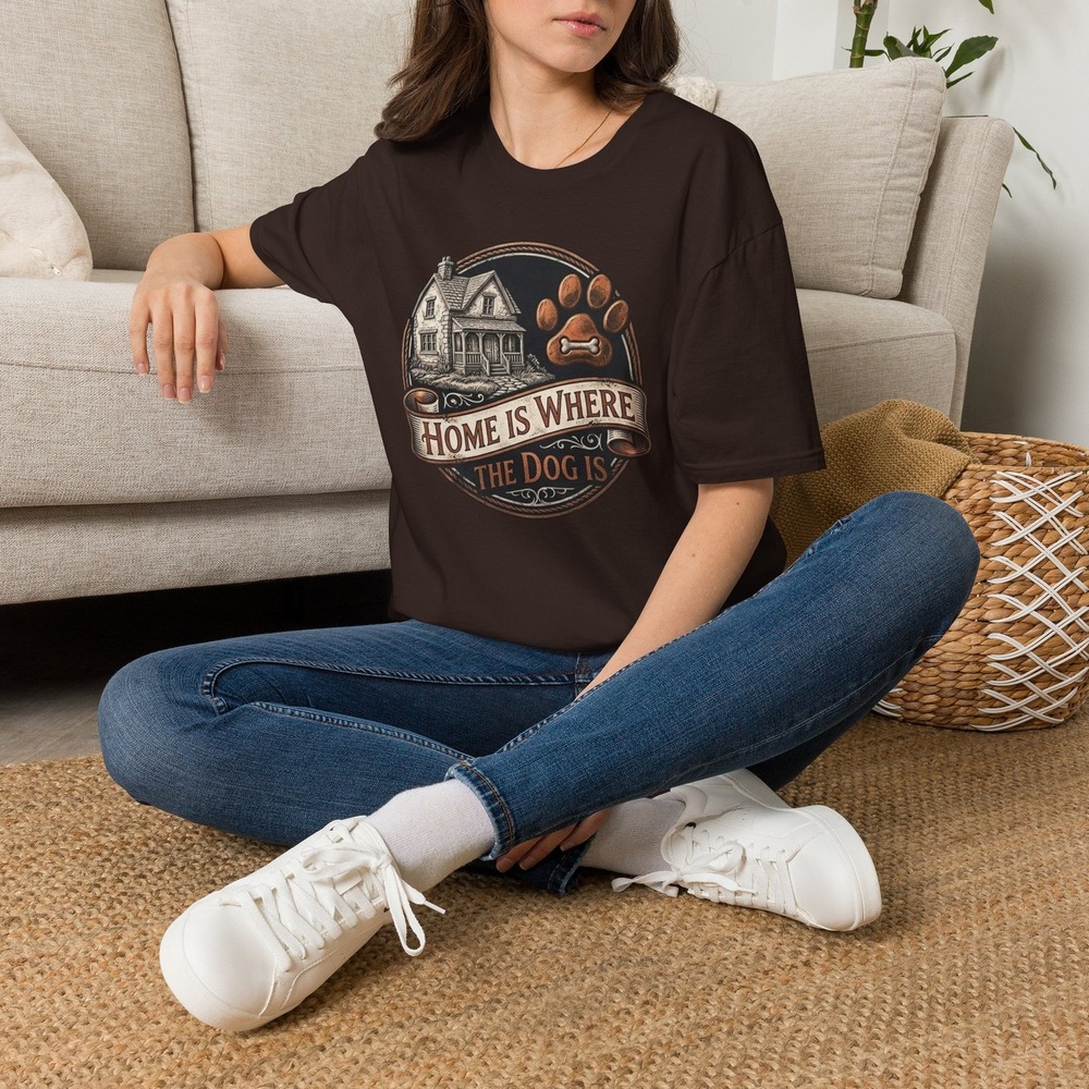 Three Dog Acres Home Is Where the Dog Is T-Shirt Brown Paw Print House Graphic